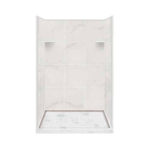 Transolid Studio 34-in x 48-in x 75-in Solid Surface Alcove Shower Kit in White Carrara