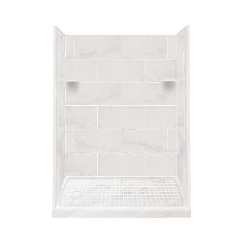 Transolid Studio 30-in x 60-in x 75-in Solid Surface Left-Hand Alcove Shower Kit in White Carrara