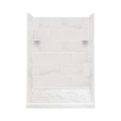 Transolid Studio 30-in x 60-in x 75-in Solid Surface Right-Hand Alcove Shower Kit in White Carrara