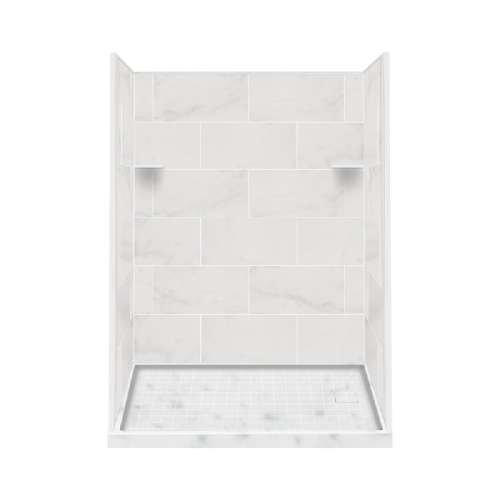 Transolid Studio 32-in x 60-in x 75-in Solid Surface Right-Hand Alcove Shower Kit in White Carrara