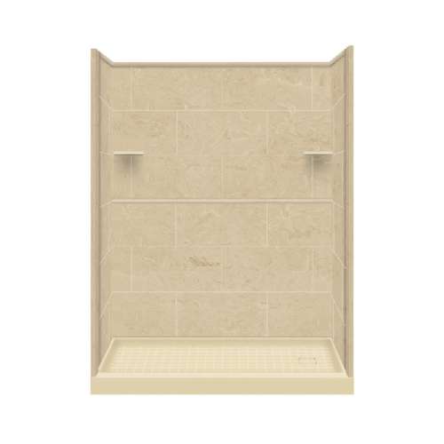 Transolid Studio 32-in x 60-in x 75-in Solid Surface Right-Hand Alcove Shower Kit in Almond Sky