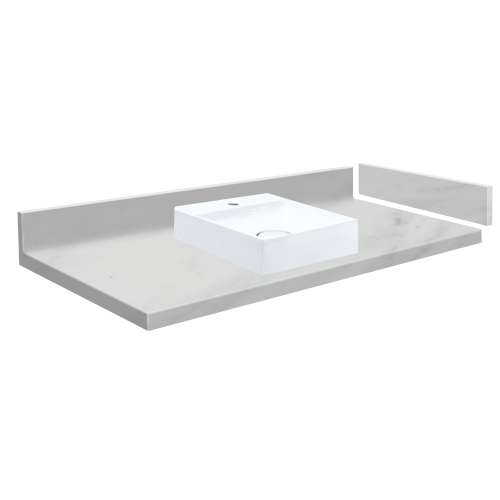 40 in. Solid Surface Vessel Vanity Top in White Carrara with Single Hole