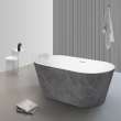 Transolid K-AFTF5929-G31M40 Finley 59-in x 29-in x 23-in Freestanding Acrylic Bathtub Kit With Center Drain And Bath Pillow, Marble Grey/White (Gloss)