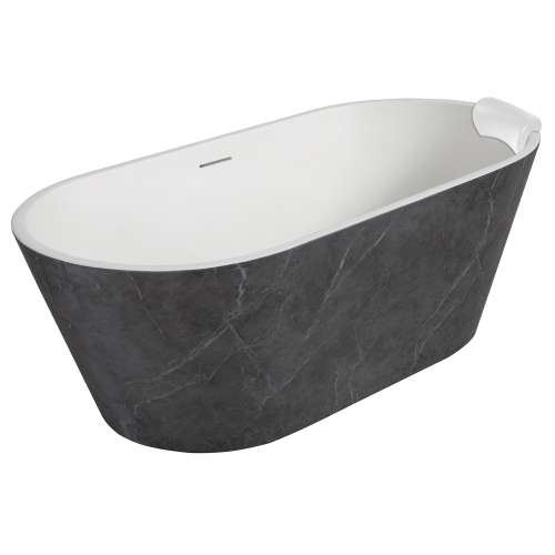 Transolid K-AFTF6729-G31M40 Finley Grande 67-in x 30-in x 23-in Freestanding Acrylic Bathtub Kit With Center Drain And Bath Pillow, Marble Grey/White (Gloss)