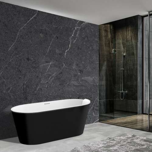 Transolid K-AFTM6731-M3109 Maris Grande 67-in x 31-in x 23-in Freestanding Acrylic Bathtub Kit With Center Drain And Bath Pillow, Black/White (Matte)
