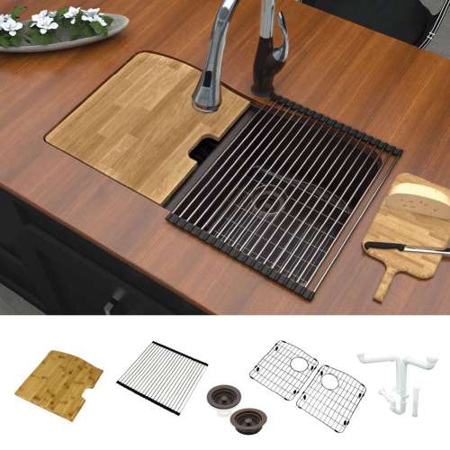 Aversa AUDE3219-12-KIT 32-in x 19-in All-In-One Undermount Kitchen Sink Kit, Espresso