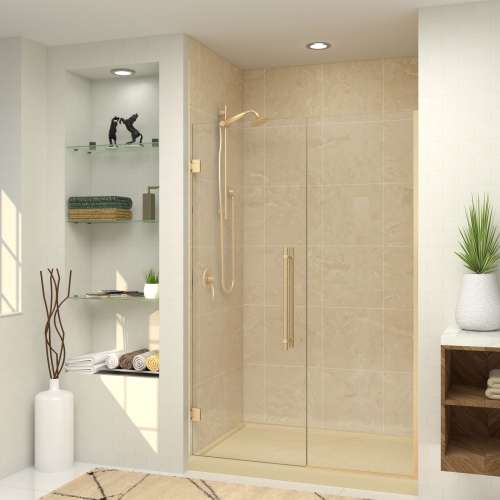 Transolid EHTB52287610C-BK-CB Elizabeth 52-in W x 76-in H Hinged Shower Door in Champagne Bronze with Clear Glass