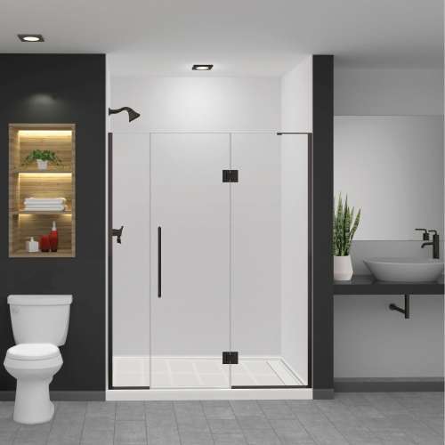 Transolid EHTF62267610C-T-MB Elizabeth 62-in W x 76-in H Hinged Shower Door in Matte Black with Clear Glass