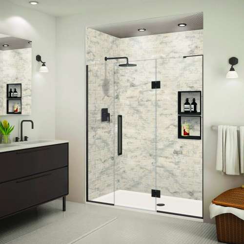 Transolid EHTF675257610C-T-MB Elizabeth 67.5-in W x 76-in H Hinged Shower Door in Matte Black with Clear Glass