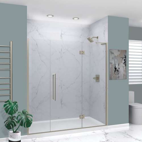 Transolid EHTF72247610C-T-BS Elizabeth 72-in W x 76-in H Hinged Shower Door in Brushed Stainless with Clear Glass