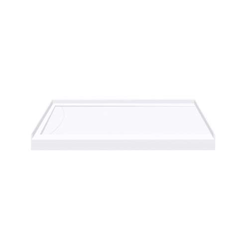 Transolid FSL4834L-01 48-in x 34-in Cast Solid Surface Low Profile Shower Base with Linear Concealed Left Hand Drain, White 