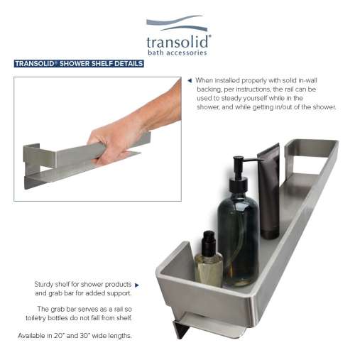 Transolid JGBS20-BS Transolid JGBS20-BS Jocelyn 20-in Grab Bar Shelf; Brushed Stainless