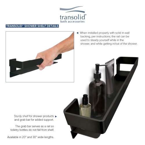 Transolid JGBS20-MB Transolid JGBS20-MB Jocelyn 20-in Grab Bar Shelf; Matte Black
