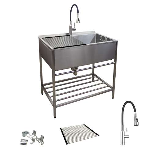 Transolid TFH-3622-SS 36-in. Stainless Steel Laundry Sink with Wash Stand in Brushed Satin