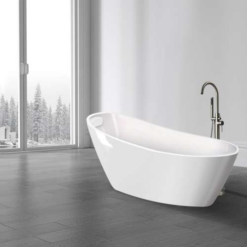 Transolid KF-AFTA6731-G31BN Aaliyah Grande 67-in x 31-in x 28-in Freestanding Acrylic Bathtub Kit With End Drain, Bath Pillow And Brushed Nickel Tub Filler, White (Gloss)