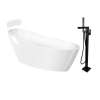 Transolid KF-AFTA6731-G31MB Aaliyah Grande 67-in x 31-in x 28-in Freestanding Acrylic Bathtub Kit With End Drain, Bath Pillow And Matte Black Tub Filler, White (Gloss)