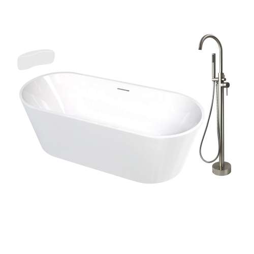 Transolid KF-AFTM6731-G31BN Maris Grande 67-in x 31-in x 23-in Freestanding Acrylic Bathtub Kit With Center Drain, Bath Pillow And Brushed Nickel Tub Filler, White (Gloss)