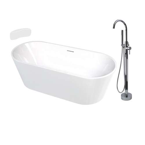 Transolid KF-AFTM6731-G31PC Maris Grande 67-in x 31-in x 23-in Freestanding Acrylic Bathtub Kit With Center Drain, Bath Pillow And Polished Chrome Tub Filler, White (Gloss)