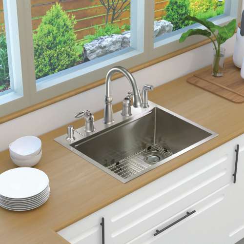 Transolid KWSST272210-5 27-in X 22-in X 10-in 18-Gauge Drop-in Stainless Steel Kitchen Workstation Sink with 5 Faucet Holes