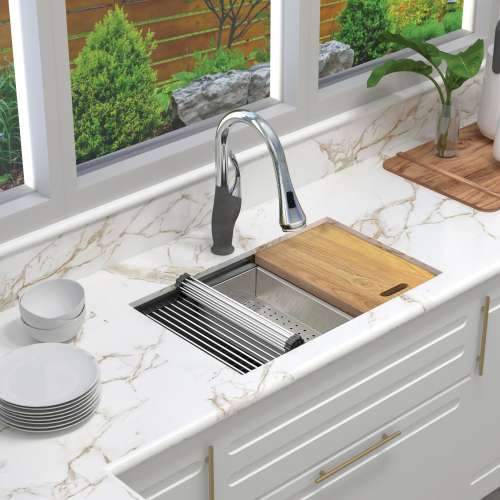Transolid KWSSU301910 30-in X 19-in X 10-in 18-Gauge Undermount Stainless Steel Kitchen Workstation Sink