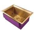 Transolid PUSB261911SB Studio 26-in x 19-in x 11-in 14 Gauge Single Bowl Undermount Stainless Steel Kitchen Sink With SinkPocket™, Bottom Sink Grid, And Flip-Top Sink Strainer, Satin Brass