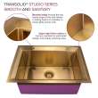 Transolid PUSB261911SB Studio 26-in x 19-in x 11-in 14 Gauge Single Bowl Undermount Stainless Steel Kitchen Sink With SinkPocket™, Bottom Sink Grid, And Flip-Top Sink Strainer, Satin Brass