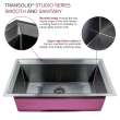 Transolid PUSS331911GM Studio 33-in x 19-in x 11-in 14 Gauge Super Single Bowl Undermount Stainless Steel Kitchen Sink With SinkPocket, Bottom Sink Grid, And Flip-Top Sink Strainer, Gun Metal