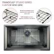 Transolid PUSS331911GM Studio 33-in x 19-in x 11-in 14 Gauge Super Single Bowl Undermount Stainless Steel Kitchen Sink With SinkPocket, Bottom Sink Grid, And Flip-Top Sink Strainer, Gun Metal