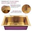 Transolid PUSS331911SB Studio 33-in x 19-in x 11-in 14 Gauge Super Single Bowl Undermount Stainless Steel Kitchen Sink With SinkPocket, Bottom Sink Grid, And Flip-Top Sink Strainer, Satin Brass