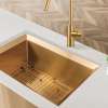 Transolid PUSS331911SB Studio 33-in x 19-in x 11-in 14 Gauge Super Single Bowl Undermount Stainless Steel Kitchen Sink With SinkPocket™, Bottom Sink Grid, And Flip-Top Sink Strainer, Satin Brass