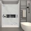 Transolid Studio 30-in x 60-in x 75-in Solid Surface Left-Hand Alcove Shower Kit in White Carrara