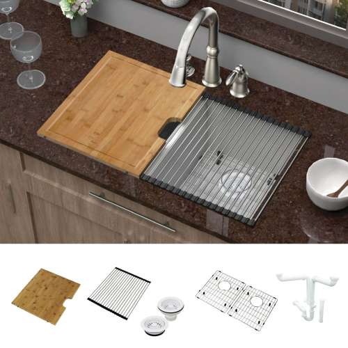 Radius RUDE3118-01-KIT 31-in x 18-in All-In-One Undermount Kitchen Sink Kit, White