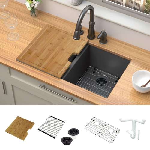 Radius RUDE3118-09-KIT 31-in x 18-in All-In-One Undermount Kitchen Sink Kit, Black