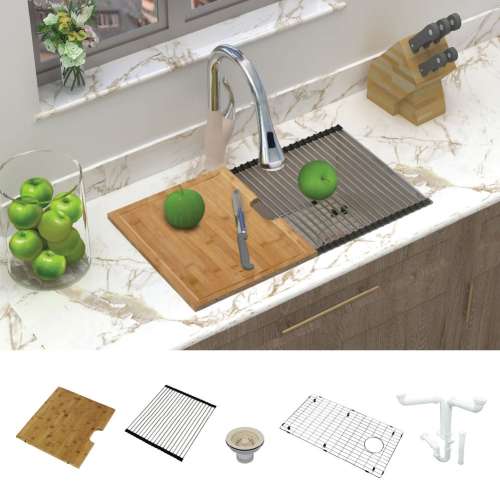 Radius RUSS3118-16-KIT 31-in x 18-in All-In-One Undermount Kitchen Sink Kit,Cafe Latte