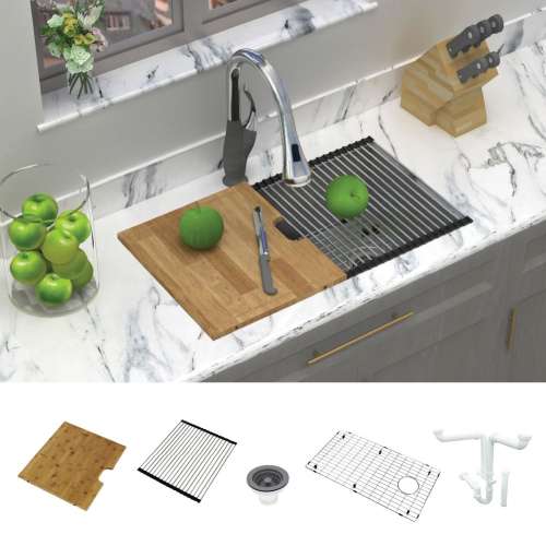 Radius RUSS3118-17-KIT 31-in x 18-in All-In-One Undermount Kitchen Sink Kit, Grey