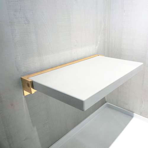 Transolid Preston PPS1420UP-01CB 14-in x 20-in Flip Up Shower Seat, White and Champagne Bronze