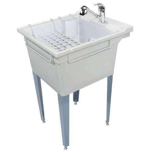 Transolid Compostite 22-in Floor Mounted Laundry Tub with Steel Legs, Faucet and Accessory Kit