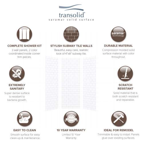 Transolid SaraMar 36-In X 36-In X 96-In Glue to Wall 3-Piece Shower Wall Trimmable Kit - In Multiple Colors