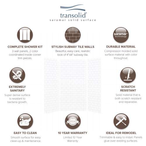 Transolid SaraMar 36-In X 48-In X 96-In Glue to Wall 3-Piece Shower Wall Trimmable Kit - In Multiple Colors