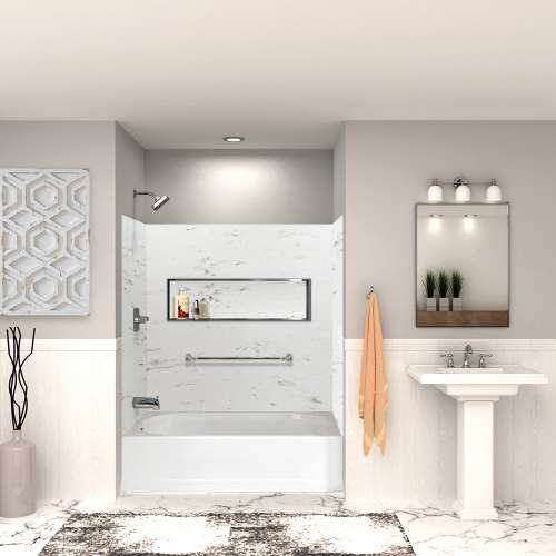 Transolid SWK603660-47V SaraMar 60-in x 36-in x 60-in Glue to Wall 3-Piece Shower Wall Trimmable Kit, White Venito Velvet
