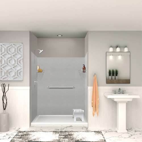 Transolid SWK603672-27V SaraMar 60-in x 36-in x 72-in Glue to Wall 3-Piece Shower Wall Trimmable Kit, Grey Beach Velvet