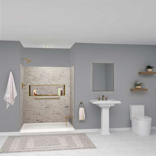 Transolid SWK603672-49V SaraMar 60-in x 36-in x 72-in Glue to Wall 3-Piece Shower Wall Trimmable Kit, Sand Creme Velvet