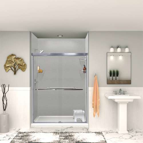 Transolid SWK603696-27V SaraMar 60-in x 36-in x 96-in Glue to Wall 3-Piece Shower Wall Trimmable Kit, Grey Beach Velvet