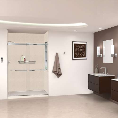 Transolid SWK603696-28V SaraMar 60-in x 36-in x 96-in Glue to Wall 3-Piece Shower Wall Trimmable Kit, Cashew Velvet