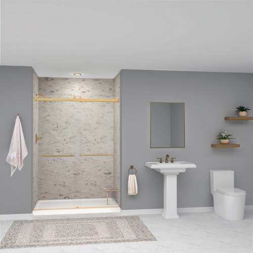 Transolid SWK603696-49V SaraMar 60-in x 36-in x 96-in Glue to Wall 3-Piece Shower Wall Trimmable Kit, Sand Creme Velvet