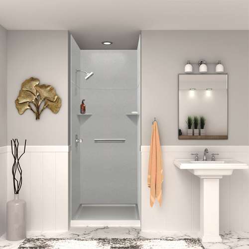 Transolid SWKX36367224-27V SaraMar 36-in x 36-in x 96-in Glue to Wall 6-Piece Shower Wall Trimmable Kit with Extension, Grey Beach Velvet