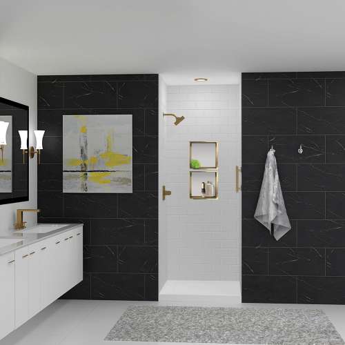 Transolid SWKX36368412-21 SaraMar 36-in x 36-in x 96-in Glue to Wall 6-Piece Shower Wall Trimmable Kit with Extension, White
