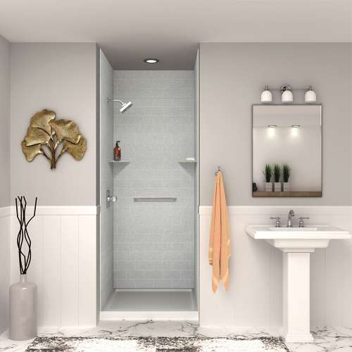 Transolid SWKX36368412-27 SaraMar 36-in x 36-in x 96-in Glue to Wall 6-Piece Shower Wall Trimmable Kit with Extension, Grey Beach