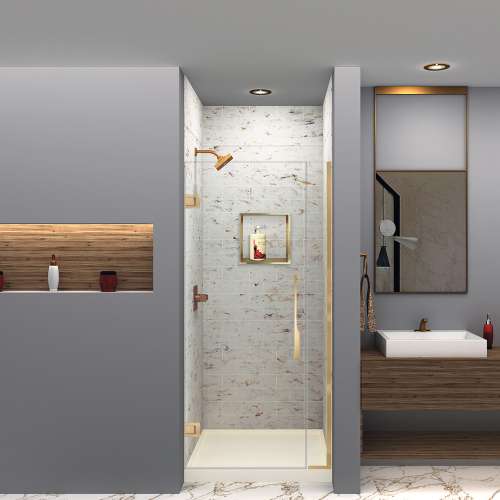 Transolid SWKX36368412-48 SaraMar 36-in x 36-in x 96-in Glue to Wall 6-Piece Shower Wall Trimmable Kit with Extension, Biscotti Marble