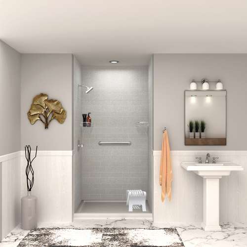 Transolid SWKX48367224-27 SaraMar 48-in x 36-in x 96-in Glue to Wall 6-Piece Shower Wall Trimmable Kit with Extension, Grey Beach